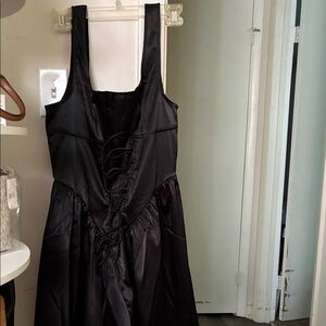 Bear Dance Black Satin Lace-Up Dress